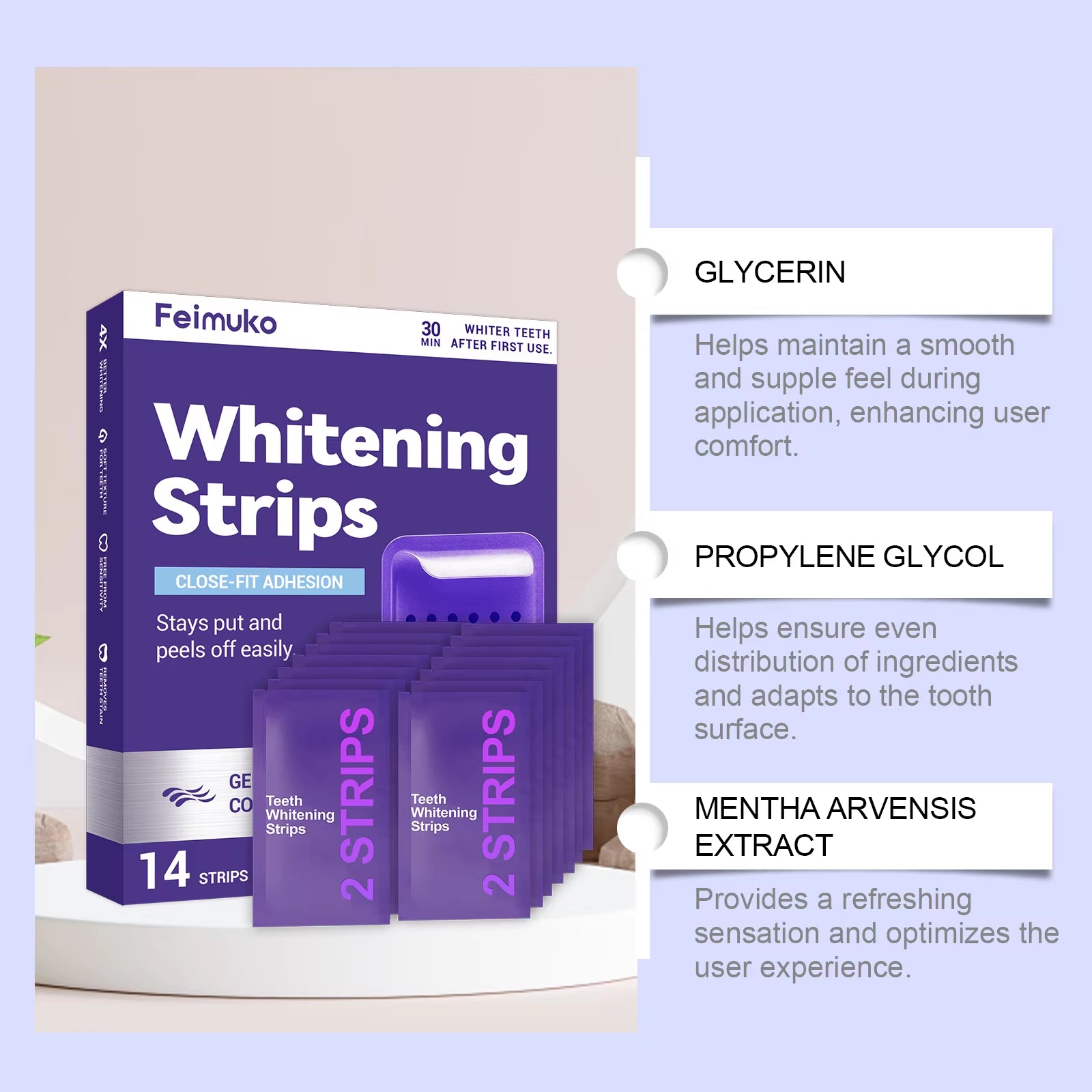 Purple Teeth Whitening Strips Oral Cleaning Removal Gel Improve Dental Yellowing Oral Care, for Lasting Bright Smile