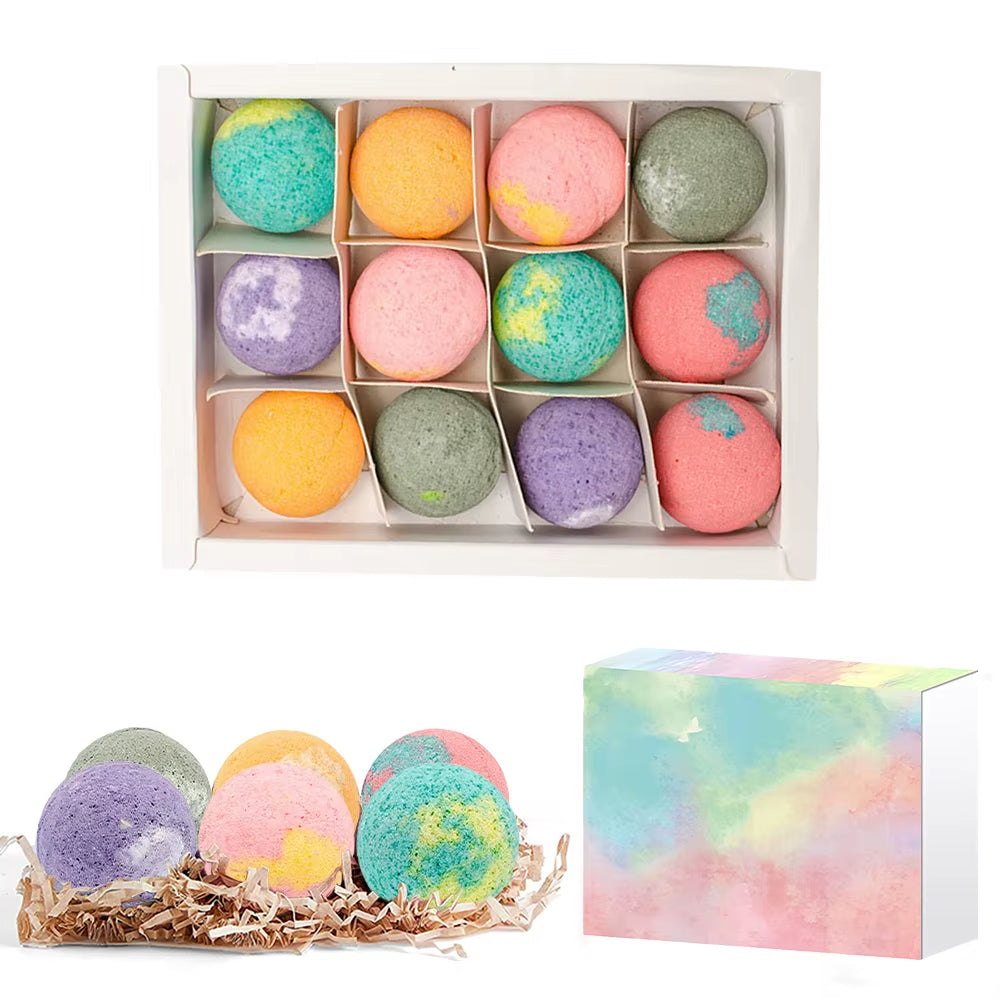 12Pcs Organic Bath Bombs Gift Natural Mini Handmade Bathing Foot Spa Bomb Rich Essential Oils for Moisturizing Dry Skin Relaxing