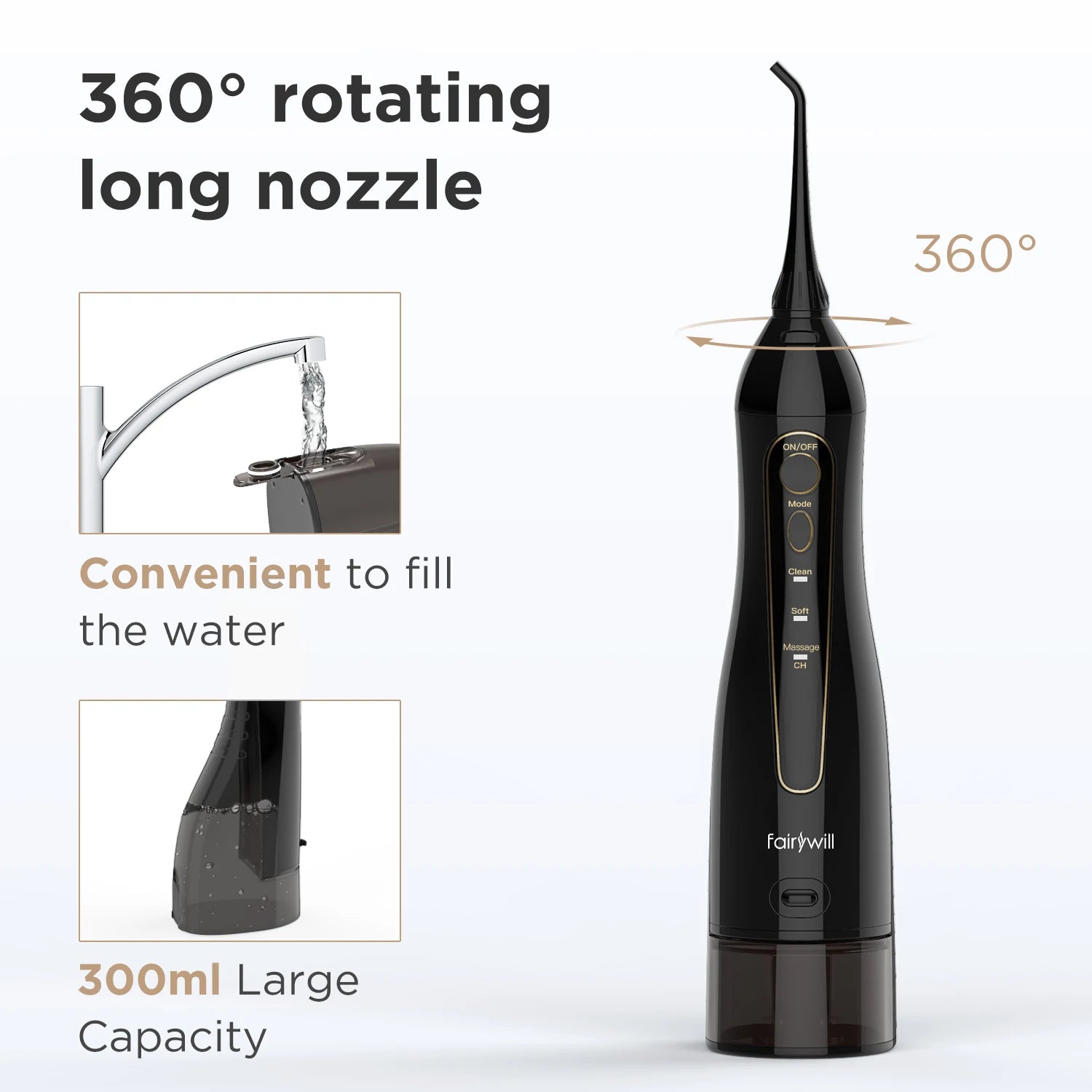 Water Flossers for Teeth 300ML Oral Irrigator Rechargeable Portable Dental 3 Modes Water Tank Waterproof Teeth Cleaner